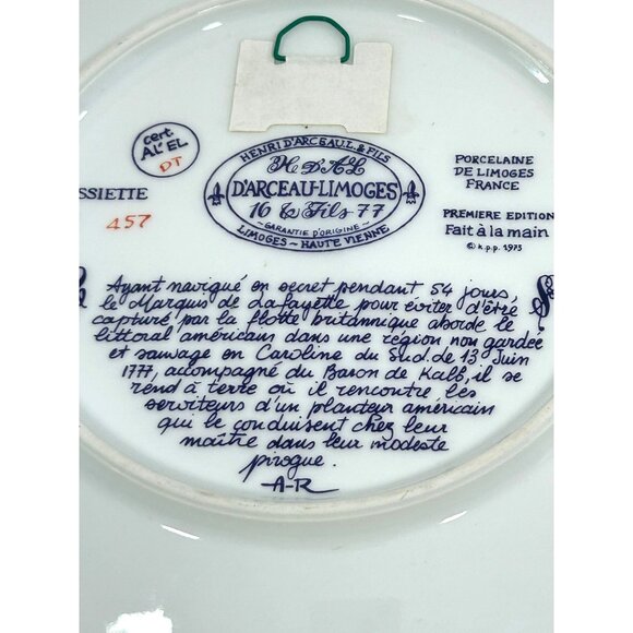 D’Arceau Limoges Vtg Collector’s Plate Lafayette Legacy Baron de Kalb Historic 8 - Picture 14 of 14